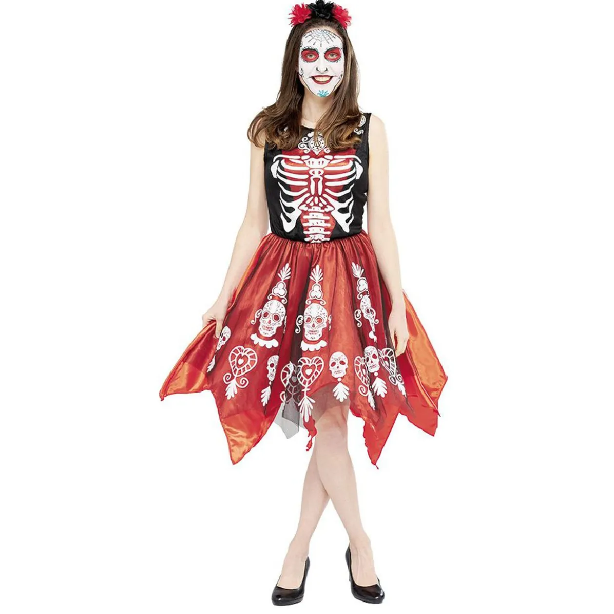 Déguisement adulte Halloween squelette robe et serre-tête Taille S
