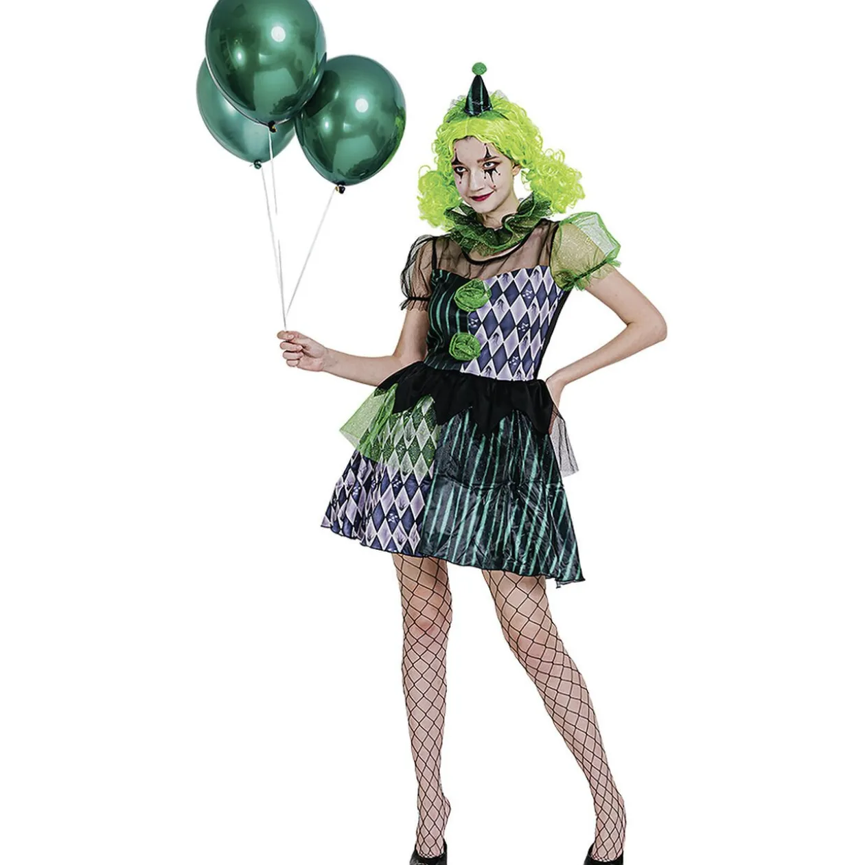 Déguisement adulte Halloween clown robe serre-tête collier - Taille S