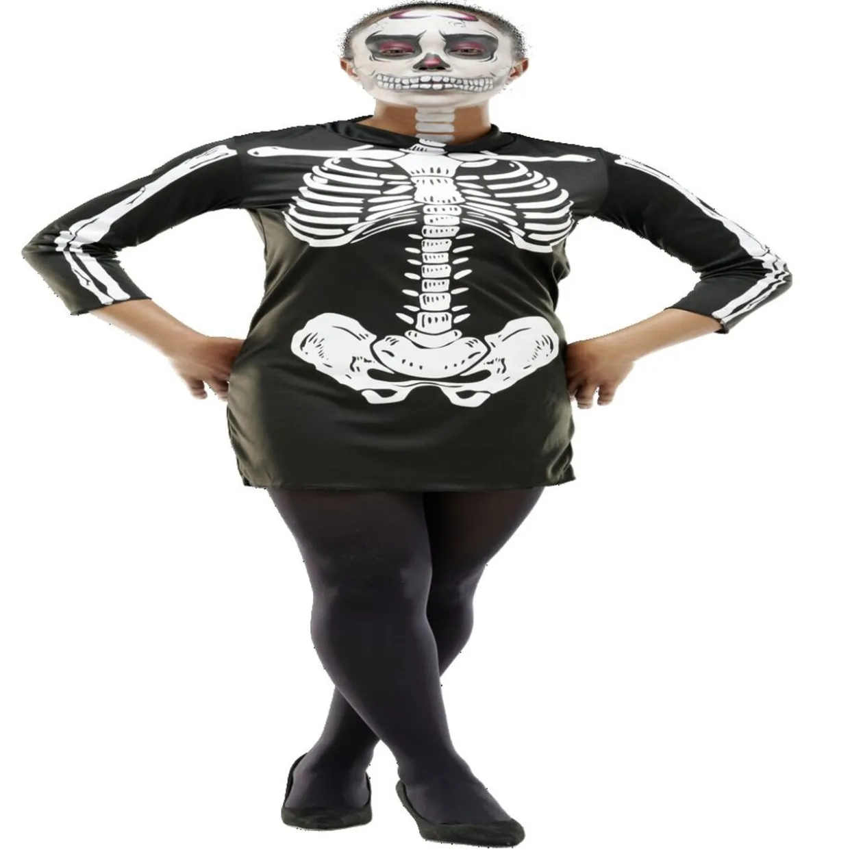 Déguisement adulte Halloween squelette tunique noir et blanc - Taille L