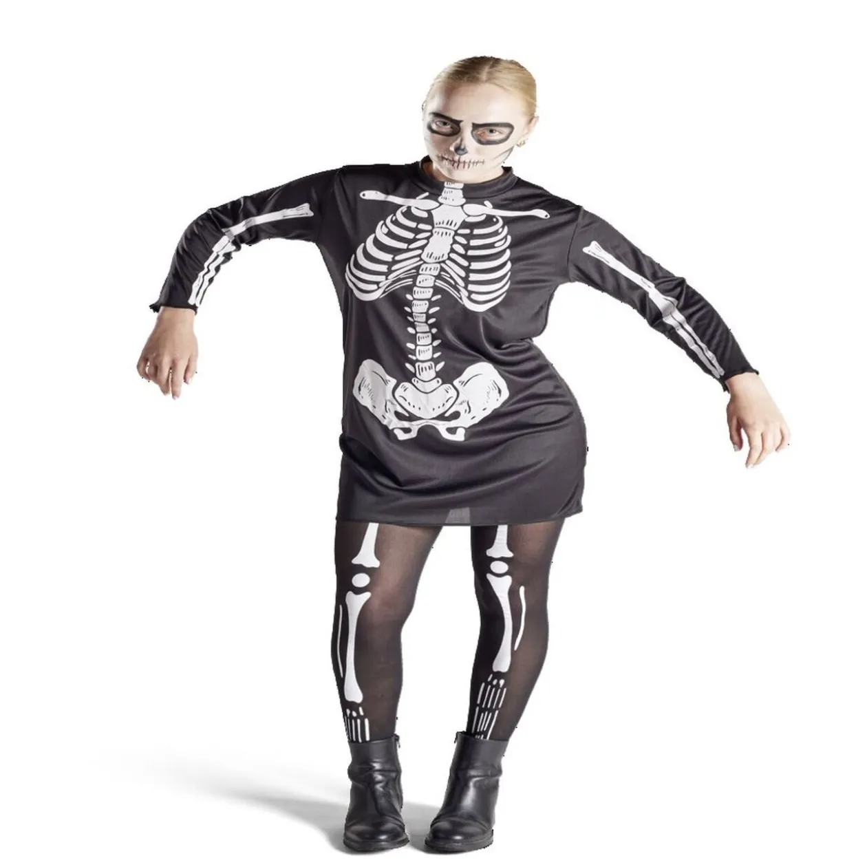 Déguisement adulte Halloween squelette tunique noir et blanc - Taille L