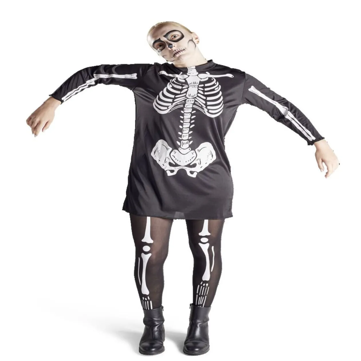 Déguisement adulte Halloween squelette tunique noir et blanc - Taille L