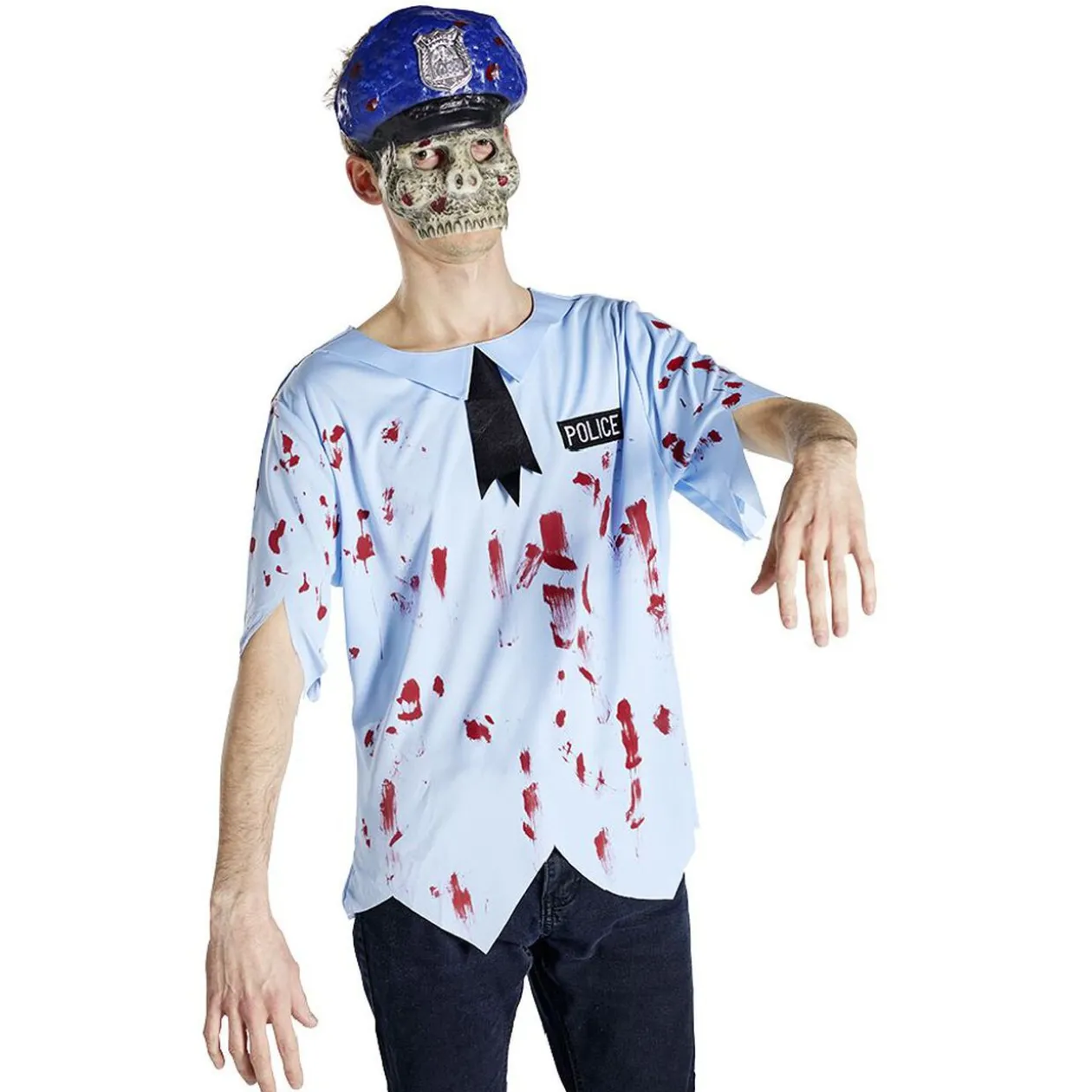 Déguisement adulte Halloween policier tshirt et masque - Taille M/L