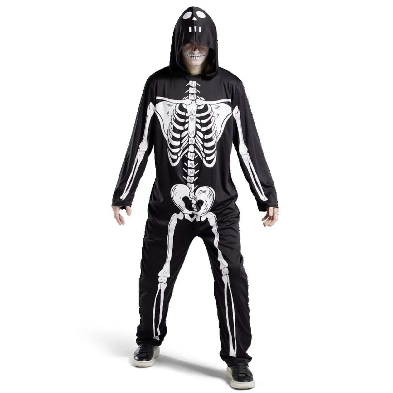 Déguisement adulte squelette combinaison et capuche taille M/L