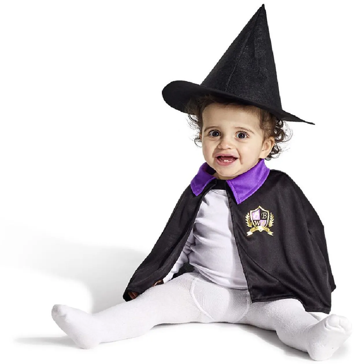 Déguisement bébé Halloween petit sorcier cape et chapeau noir violet
