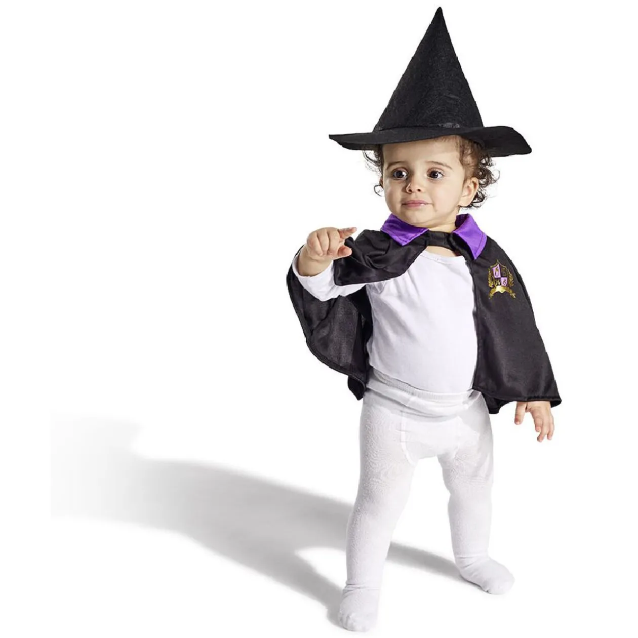 Déguisement bébé Halloween petit sorcier cape et chapeau noir violet