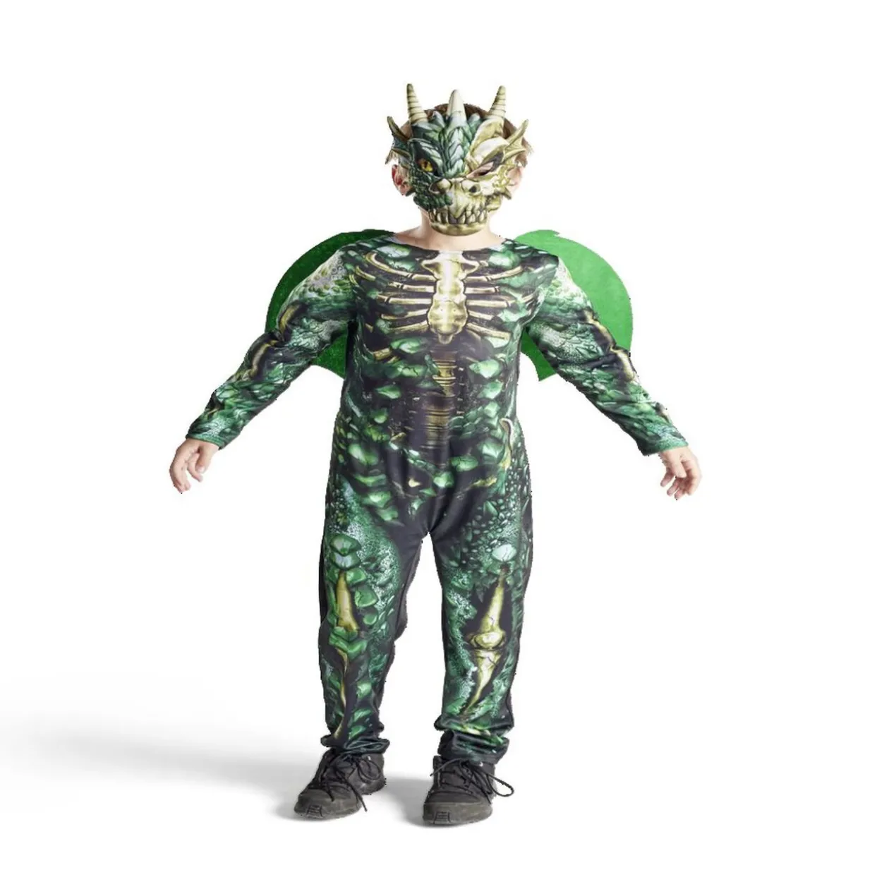 Déguisement enfant Halloween dragon squelette vert 4/6 ans