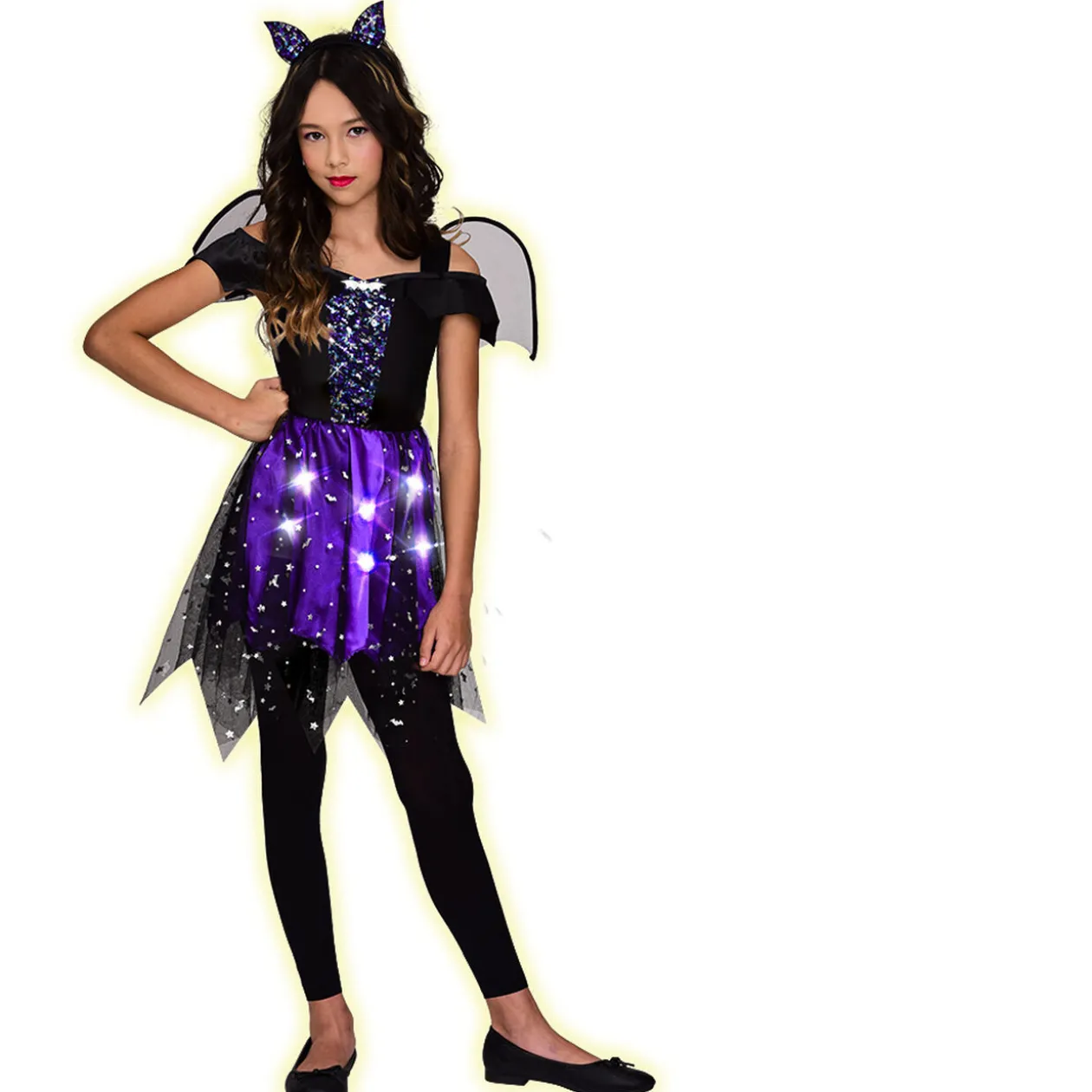 Déguisement enfant Halloween robe chauve souris lumineuse 4/6 ans