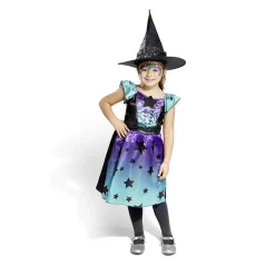 Déguisement enfant Halloween sorcière robe noir bleu violet 11/14 ans
