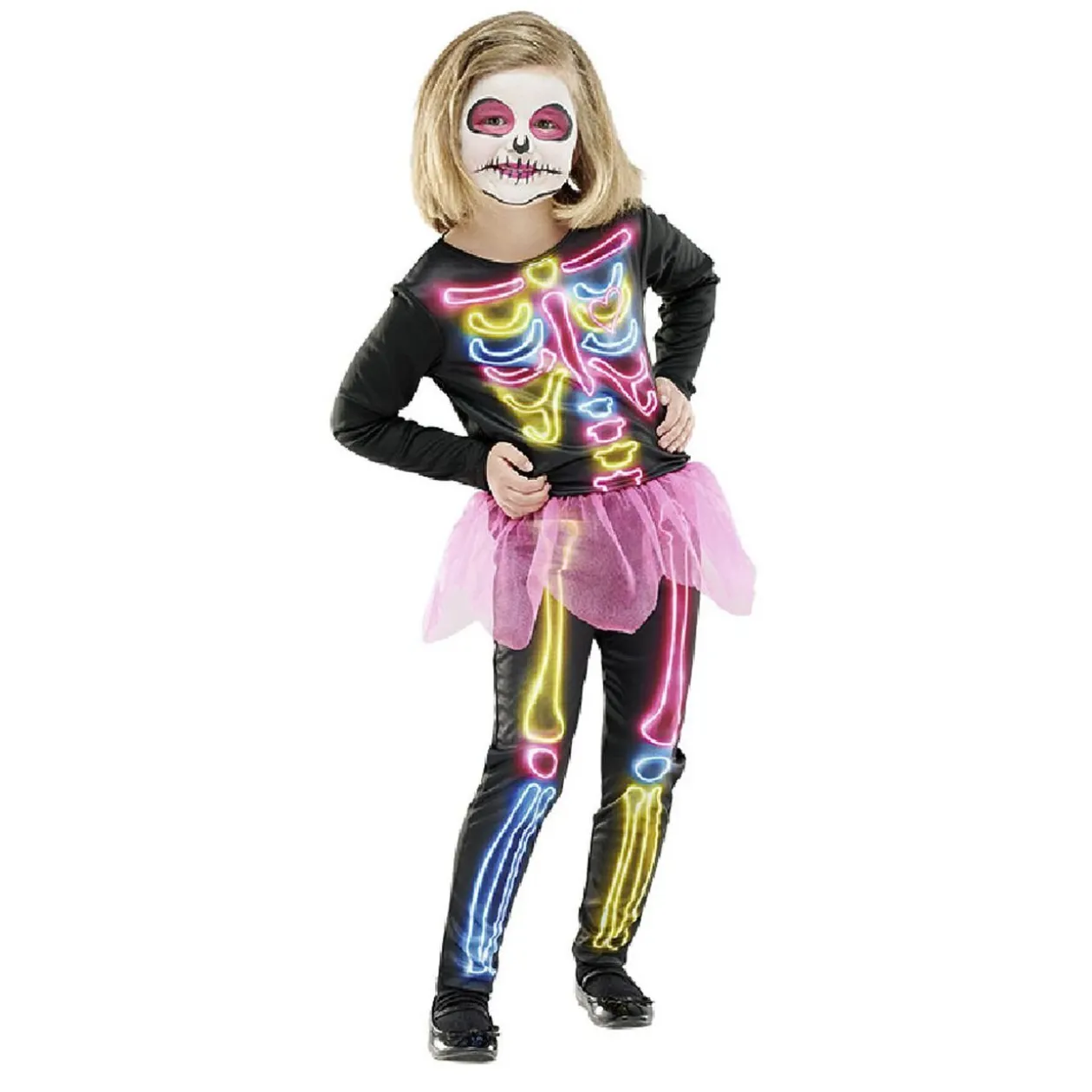 Déguisement enfant Halloween squelette noir et multicolore 4/6 ans
