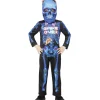 Déguisement enfant Halloween Game Over squelette noir et bleu 4/6 ans