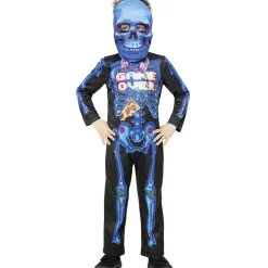 Déguisement enfant Halloween Game Over squelette noir et bleu 4/6 ans