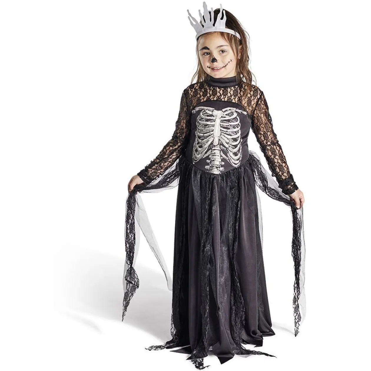 Déguisement enfant Halloween reine squelette noir et blanc 7/10ans