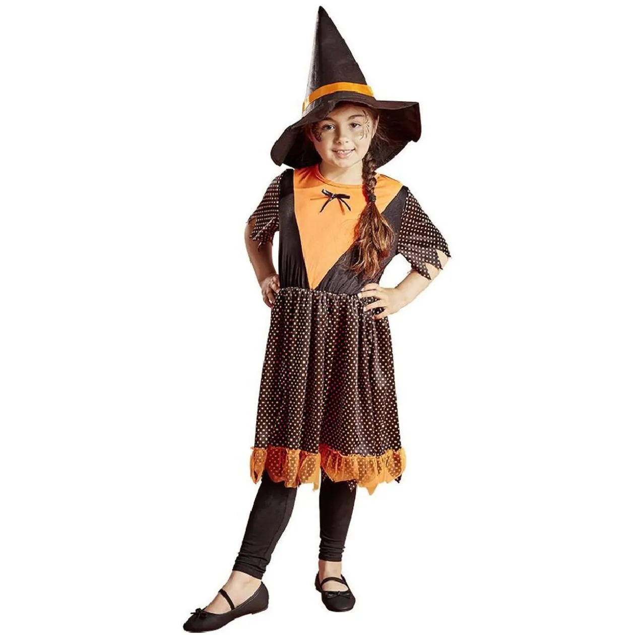 Déguisement enfant Halloween sorcière robe chapeau orange noir 4/6ans