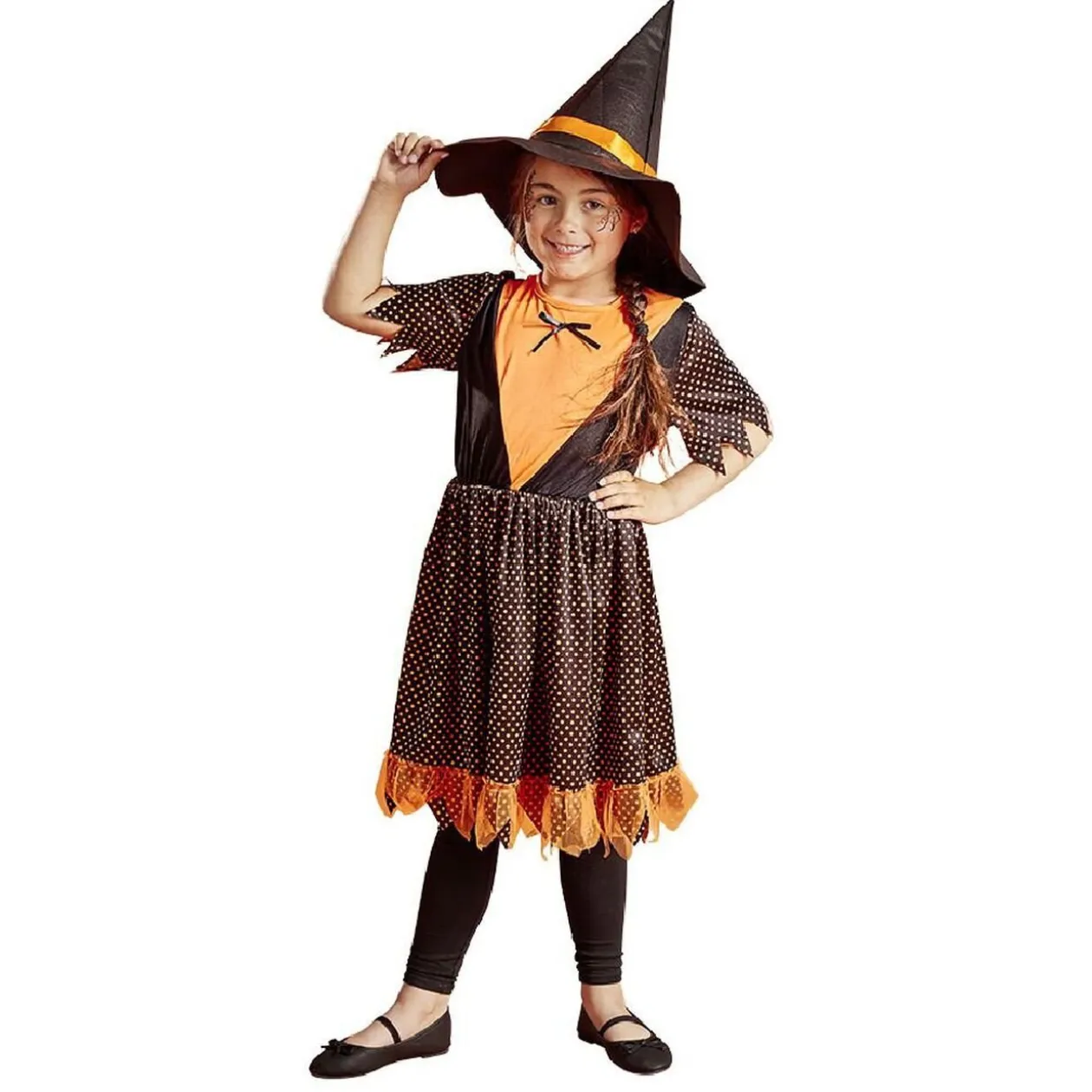 Déguisement enfant Halloween sorcière robe chapeau orange noir 4/6ans