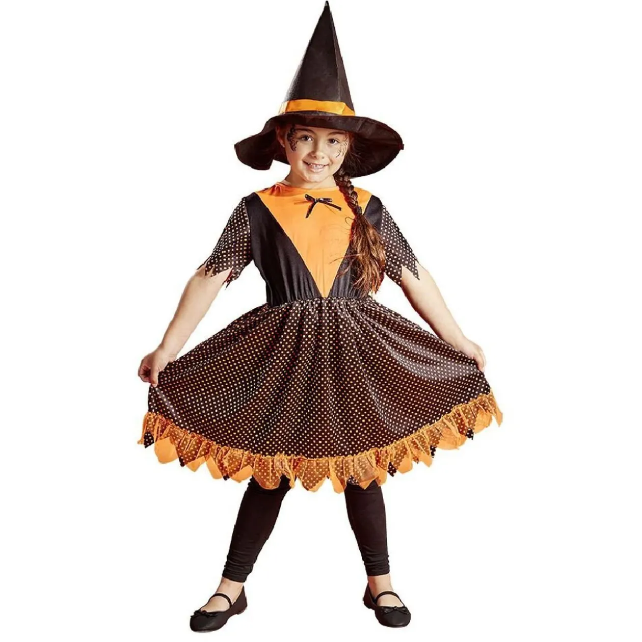 Déguisement enfant Halloween sorcière robe chapeau orange noir 4/6ans