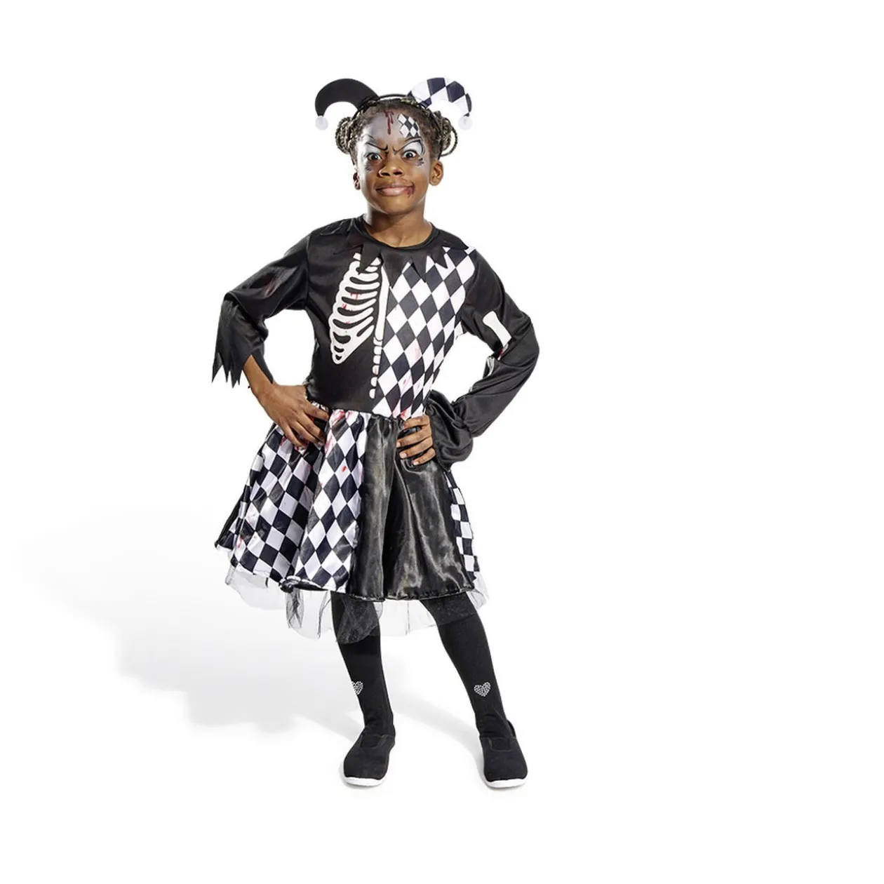 Déguisement enfant Halloween arlequin noir et blanc robe 7/10ans