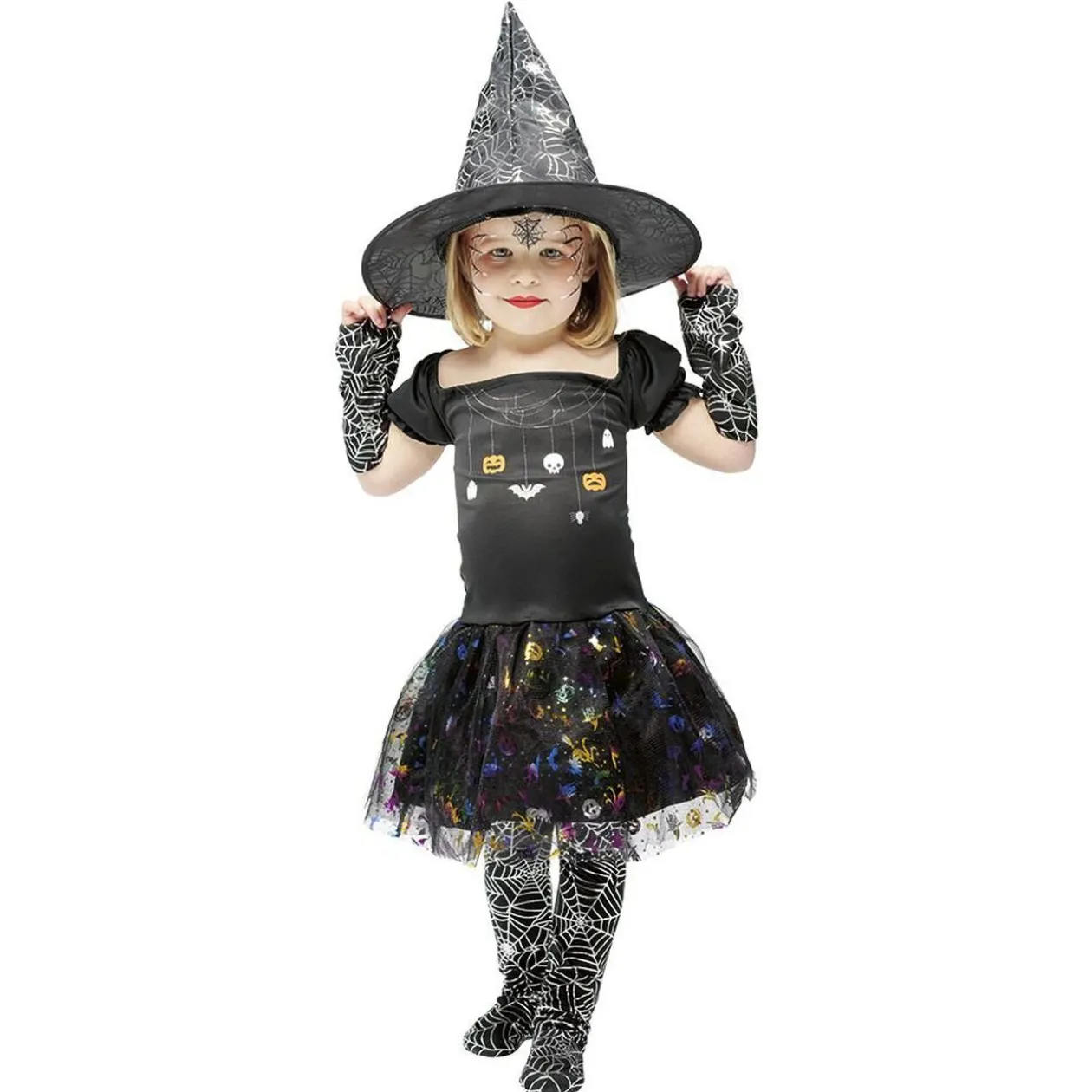 Déguisement enfant Halloween sorcière robe chapeau araignée 3/4ans