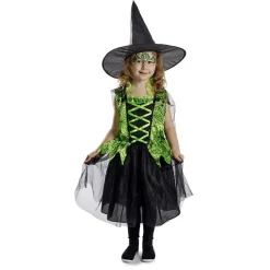 Déguisement enfant Halloween sorcière robe chapeau noir vert 4/6ans