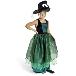Déguisement enfant Halloween sorcière robe chapeau noir vert 7/10ans