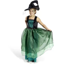 Déguisement enfant Halloween sorcière robe chapeau noir vert 11/14ans