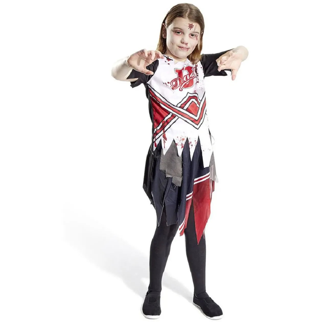 Déguisement enfant Halloween pompom girl tshirt jupe noir rouge 4/6ans