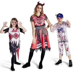 Déguisement enfant Halloween pompom girl tshirt jupe noir rouge 4/6ans