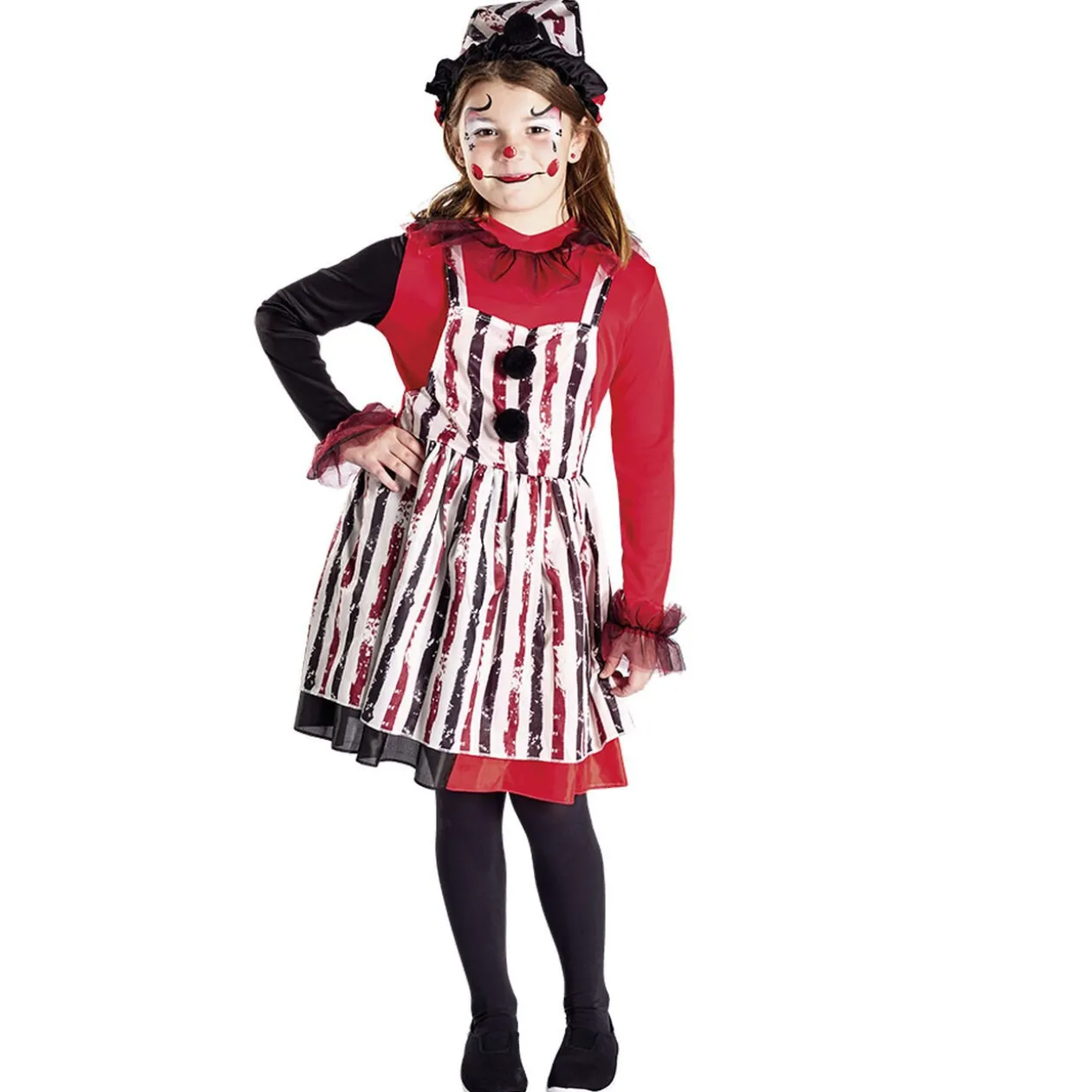 Déguisement enfant Halloween clown robe chapeau rouge noir 7/10ans