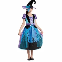 Déguisement fille Halloween sorcière bleu et noir 11/14 ans