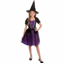 Déguisement fille Halloween sorcière noir et violet 7/10 ans