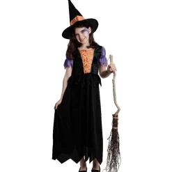 Déguisement fille sorcière Halloween noir orange 7/10 ans