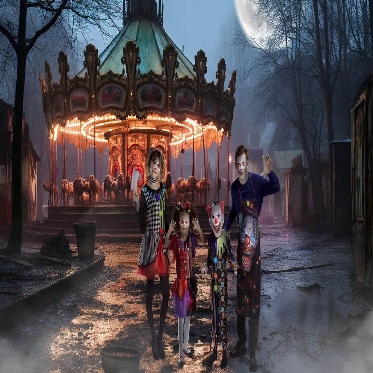 Déguisement Halloween enfant clown masque et combinaison 7/10ans