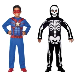 Déguisement Halloween réversible enfant squelette/super héros 4/6 ans