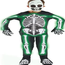 Déguisement squelette lumineux masque, gants, combinaison 7/10 ans