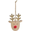 Déocration Noël à suspendre tête plate renne en bois H10cm