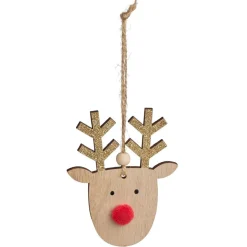 Déocration Noël à suspendre tête plate renne en bois H10cm