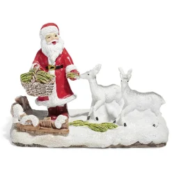 Enclos à rennes avec Père Noël rouge et blanc en résine