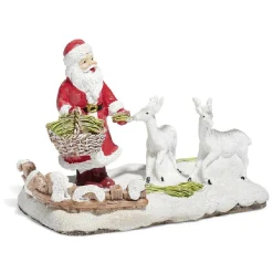 Enclos à rennes avec Père Noël rouge et blanc en résine