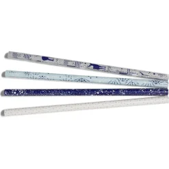 Ensemble papier cadeau Noël 2m x4 avec noeud x7 ruban x3 argenté bleu