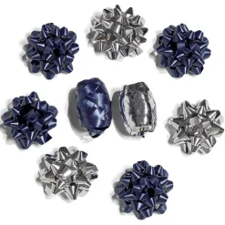 Ensemble papier cadeau Noël 2m x4 avec noeud x7 ruban x3 argenté bleu