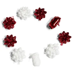 Ensemble papier cadeau Noël 2m x4 avec noeud x7 ruban x3 rouge et blanc