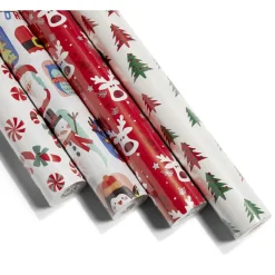 Ensemble papier cadeau Noël 2m x4 avec noeud x7 ruban x3 rouge et blanc