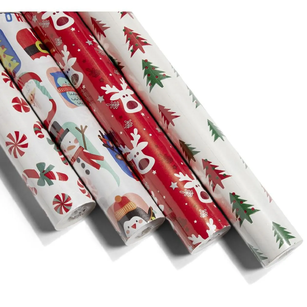 Ensemble papier cadeau Noël 2m x4 avec noeud x7 ruban x3 rouge et blanc