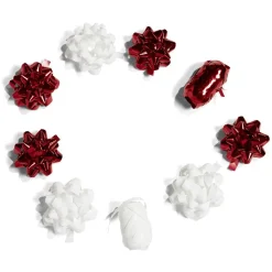 Ensemble papier cadeau Noël 2m x4 avec noeud x7 ruban x3 rouge et blanc