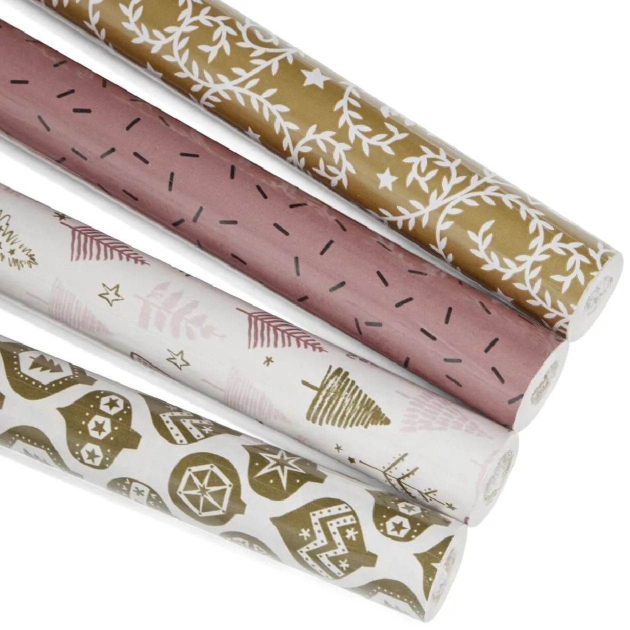 Ensemble papier cadeau Noël 2m x4 avec noeud x7 ruban x3 doré et blanc