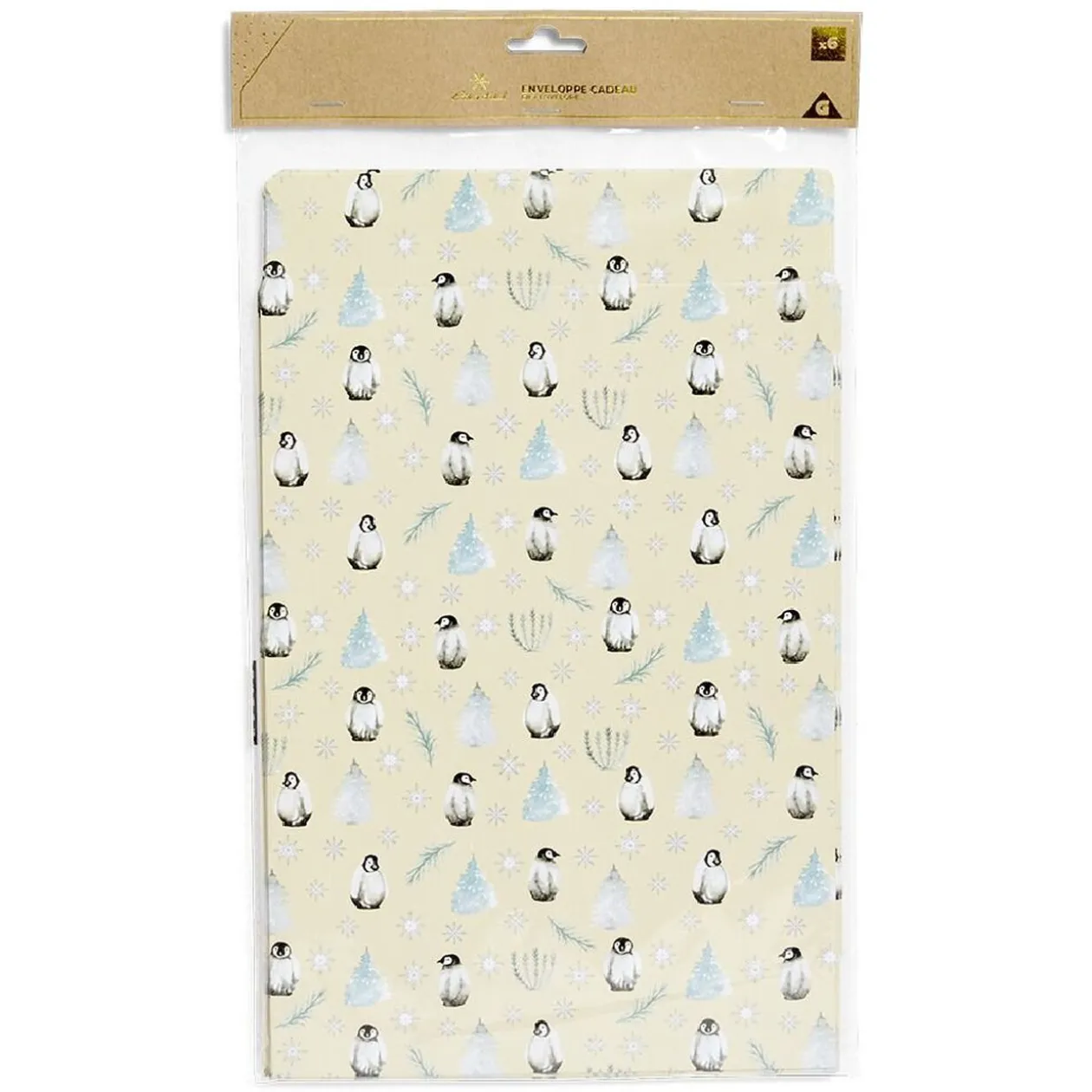Enveloppe cadeau papier Noël motif pingouin x6 - 20x8xH28cm