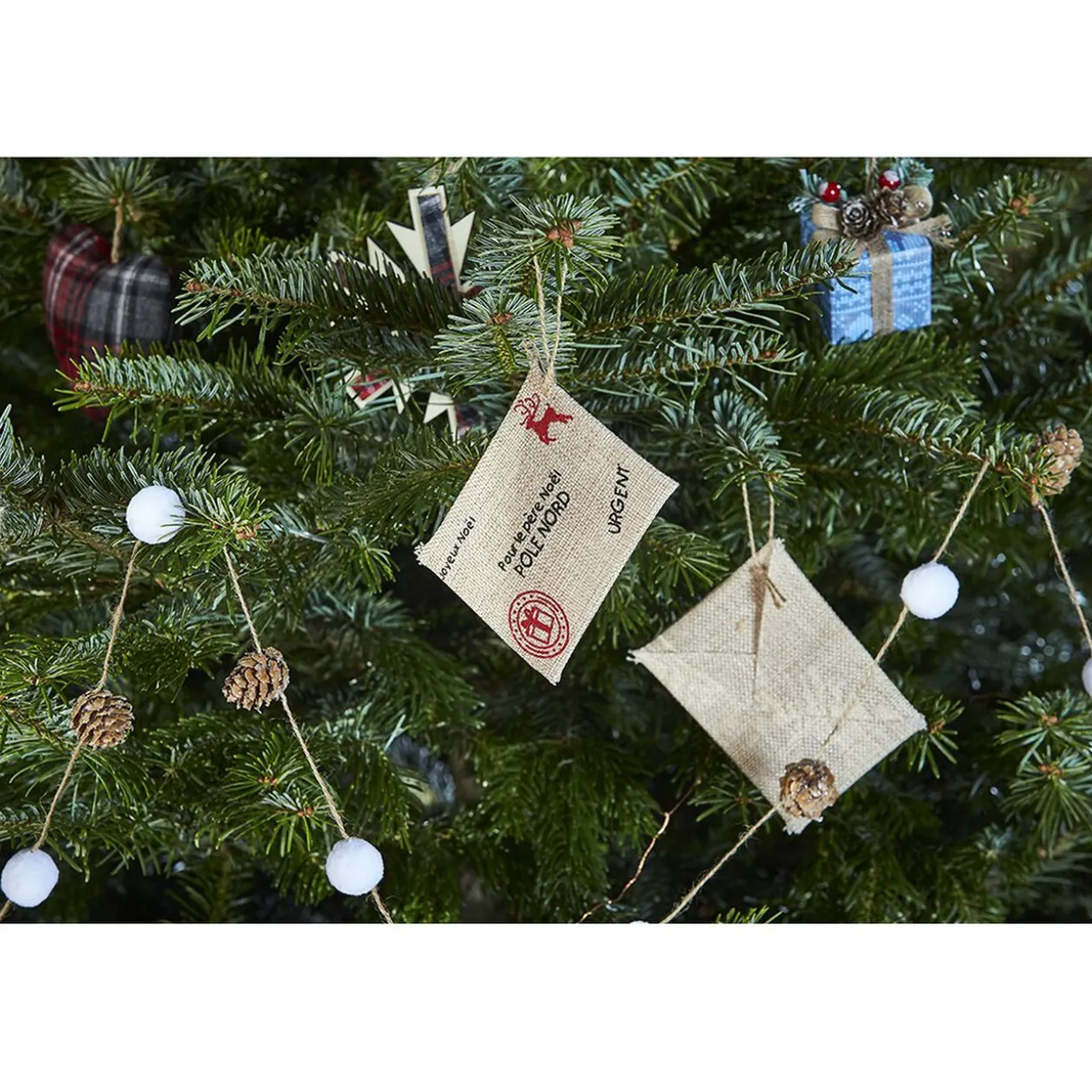 Enveloppe en jute à suspendre Noël Nature