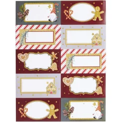 Etiquette cadeau autocollante Noël motif biscuit pain d'épices 4x8cm x10