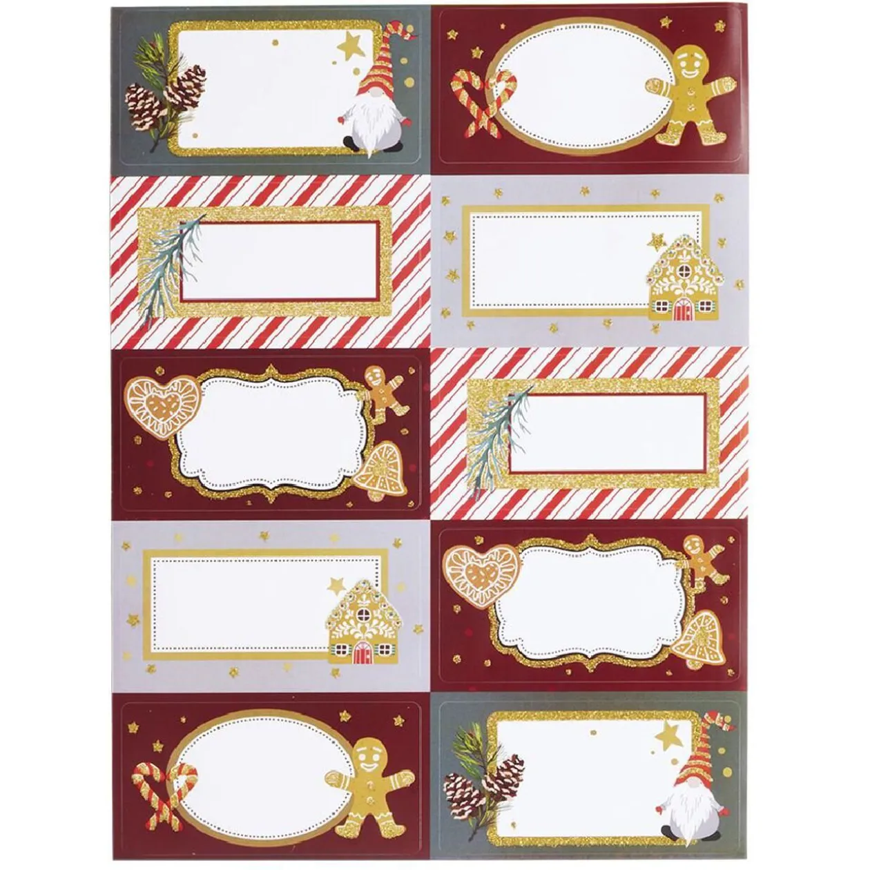 Etiquette cadeau autocollante Noël motif biscuit pain d'épices 4x8cm x10