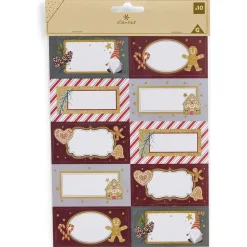 Etiquette cadeau autocollante Noël motif biscuit pain d'épices 4x8cm x10