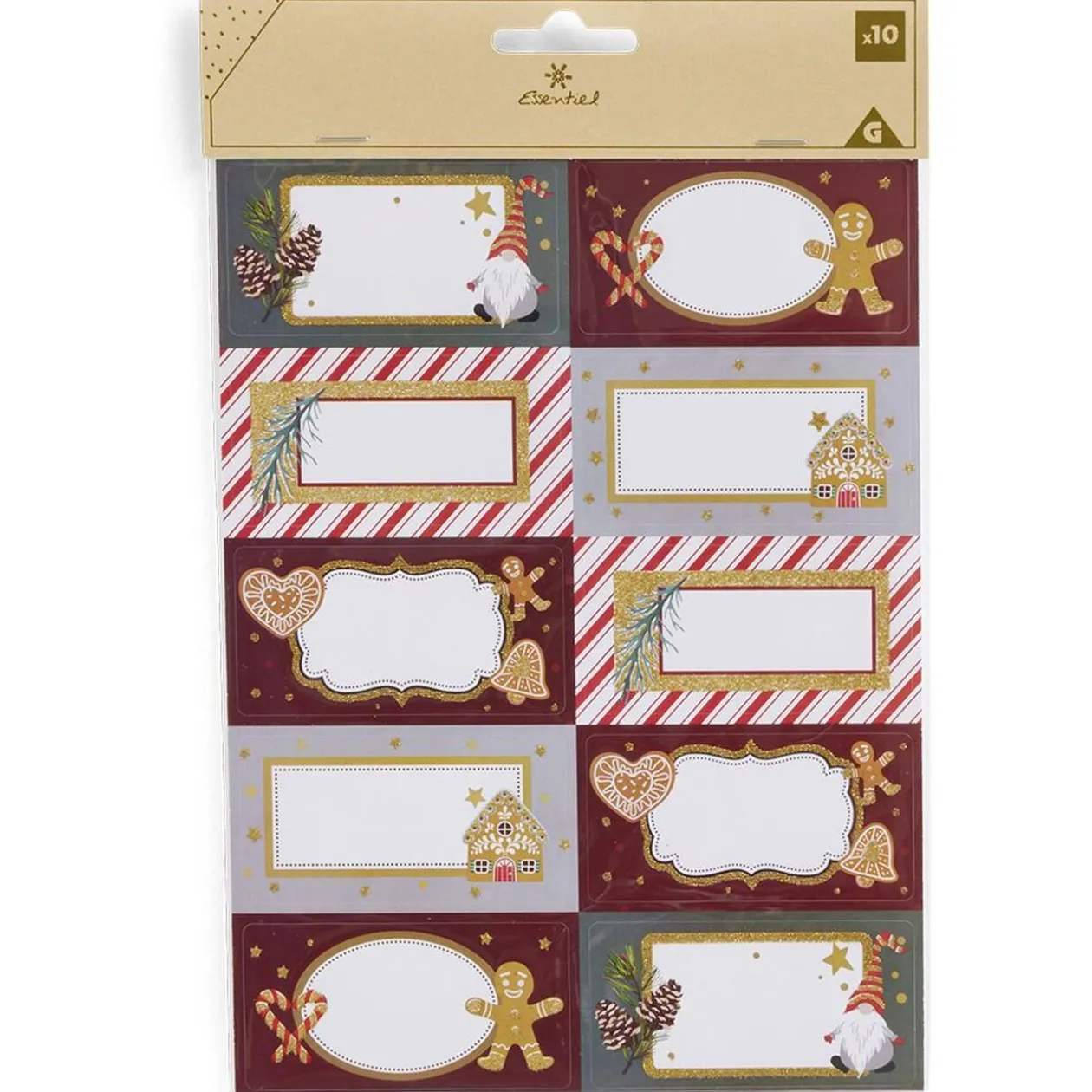 Etiquette cadeau autocollante Noël motif biscuit pain d'épices 4x8cm x10